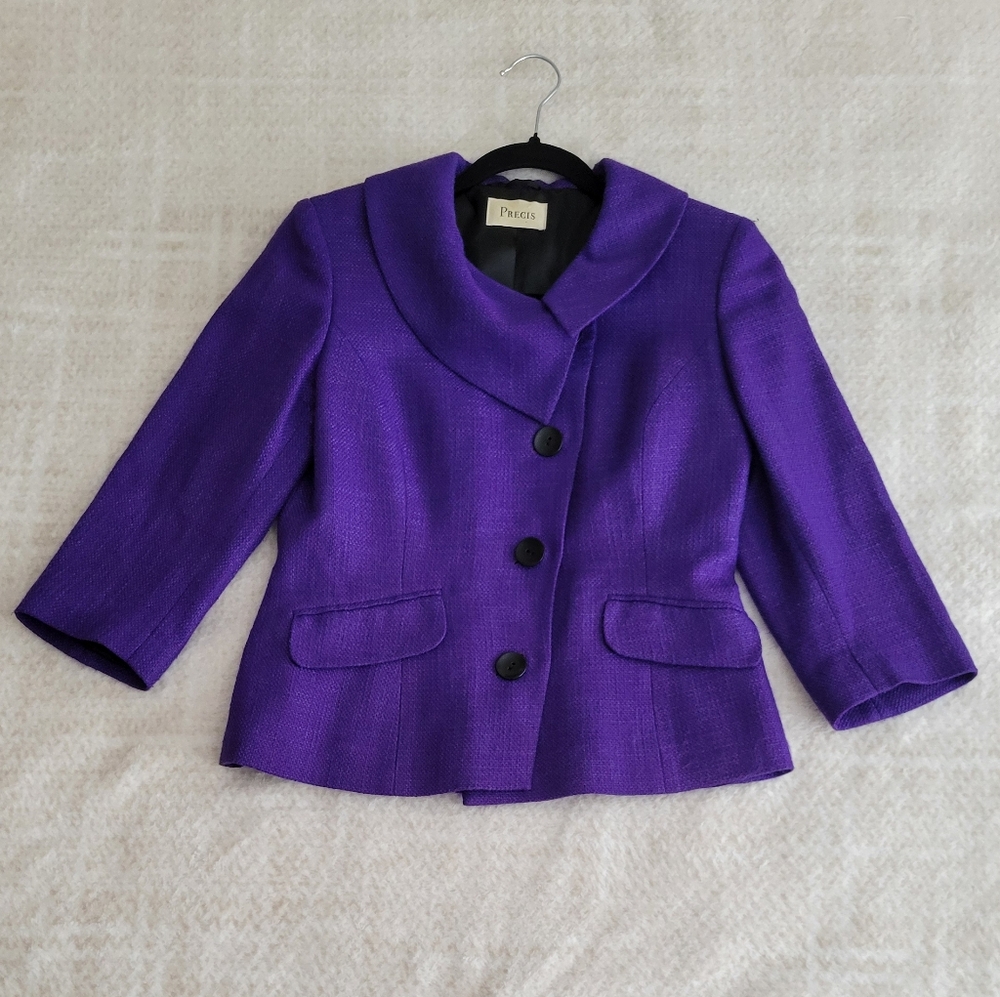 Precis 3/4 Sleeve Purple Women's Button-up Virgin Wool Blazer